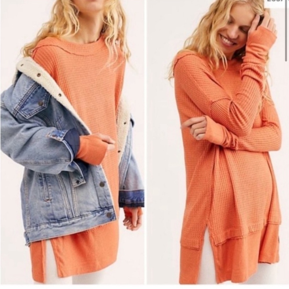 We The Free North Shore Oversized Thermal Tunic Orange/Coral, Size XS